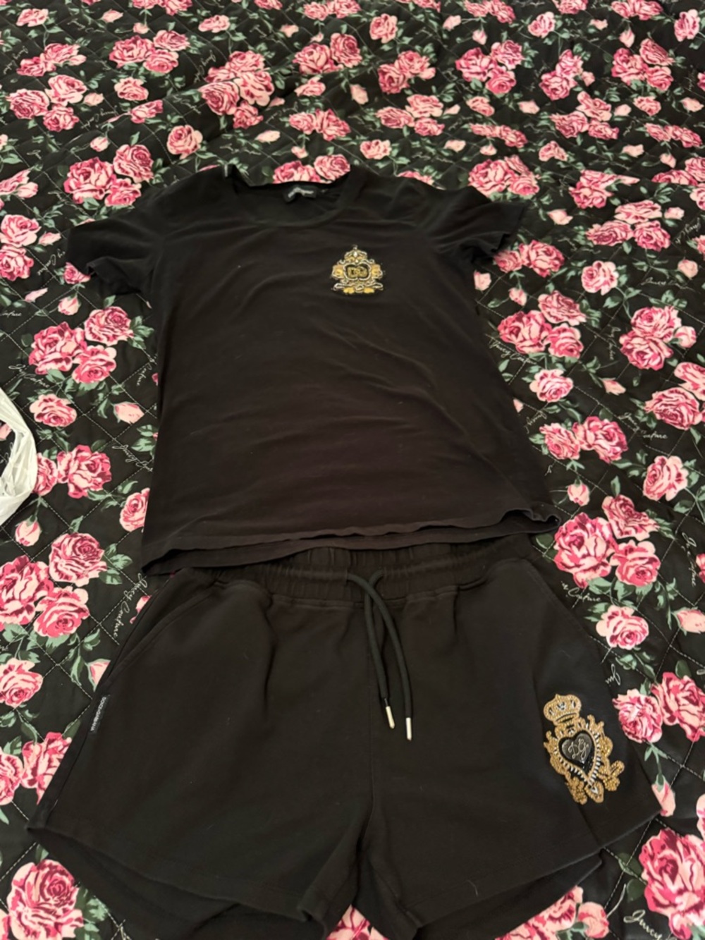 Dolce & Gabana Black Two-Piece Set with Gold Embroidered Crest
